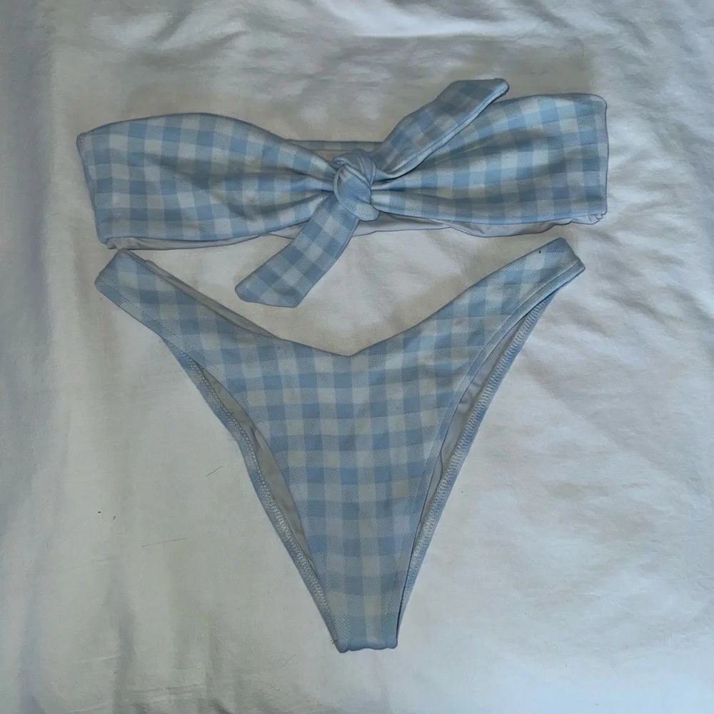 Frankie's Bikinis Light Blue Gingham Tie-Front Bikini